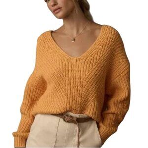 Anthropologie Maeve Sculptured Pullover Sweater Sherbet Orange Size S
